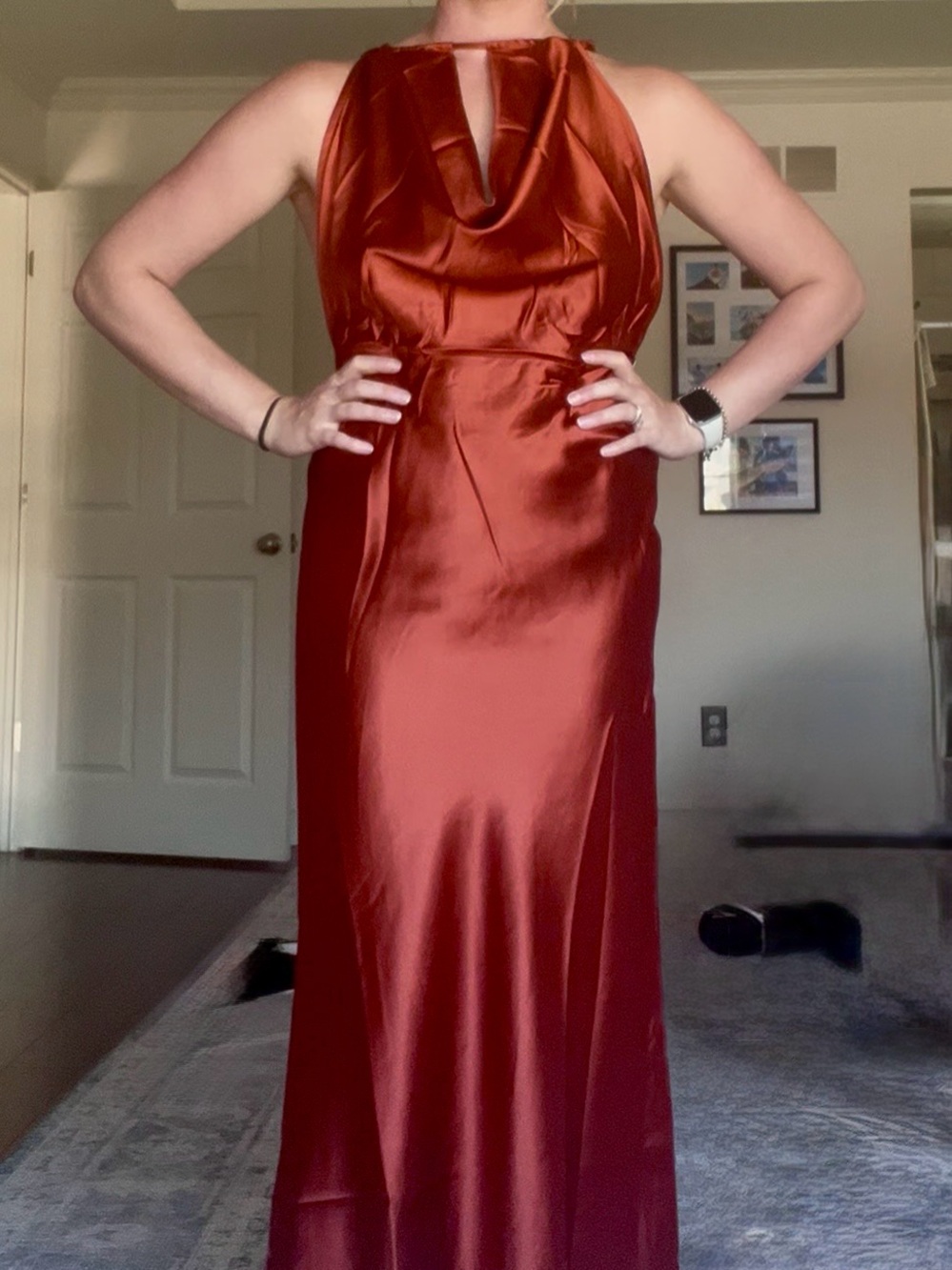 Vici Satin Maxi Dress in Rust Orange
